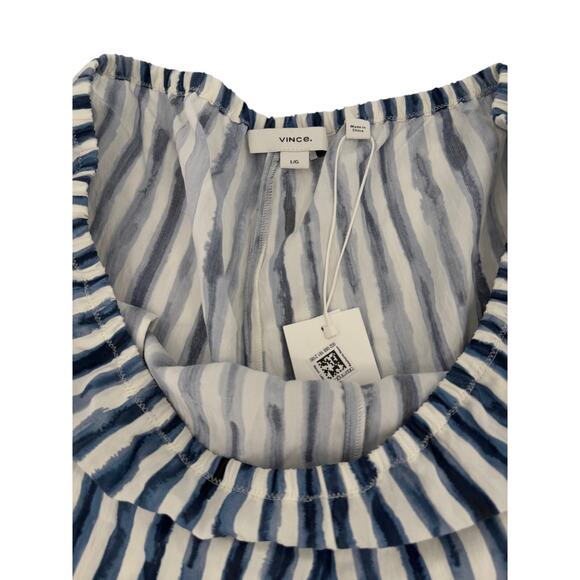 NWT Vince Women's Painterly Coastal Blue Striped Tencel Blend Shorts Size L - Picture 4 of 8